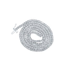 1 Row Necklace Round Diamond Link Choker Chain 18" White Sterling Silver 1.19 CT