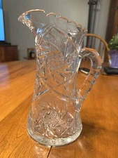 Antique American Brilliant Period ( ABP) Cut Crystal Pitcher ~ Flared Base 10"