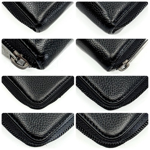 CHANEL Coco Mark Round Zipper Long Wallet Black Caviar Skin Authentic - Picture 9 of 11