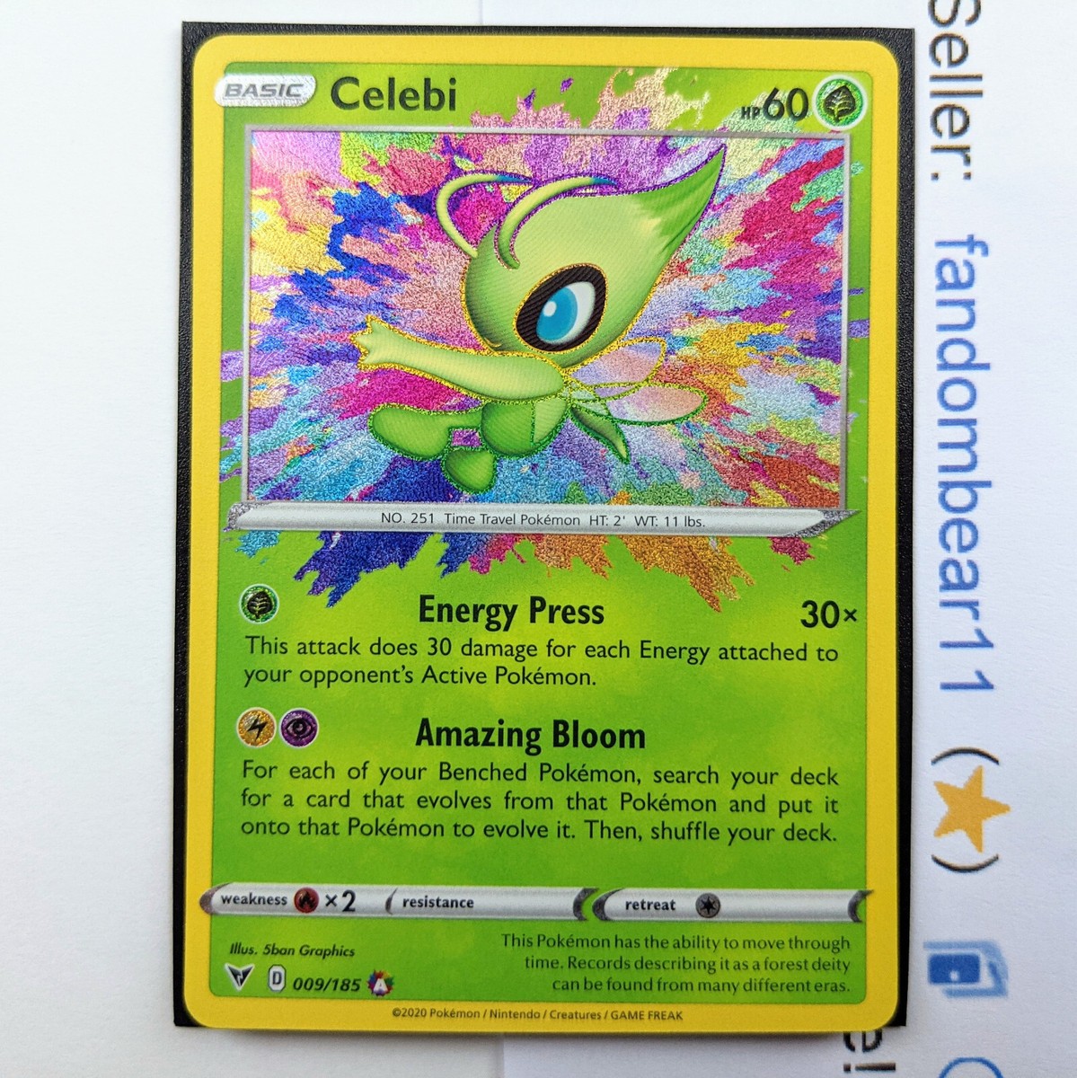 Celebi AMAZING RARE card - 009/185 Sword & Shield Vivid Voltage