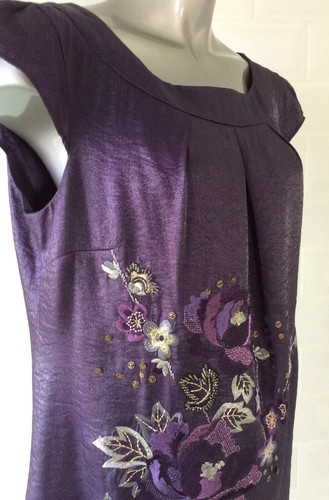 SIZE 16 MONSOON PURPLE EMBROIDERED SHIFT DRESS PARTY WEDDING SPRING SUMMER - Picture 6 of 10