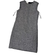 VALENTINO Tweed Dress Size 38 86cm Length Studded Cut-Off Gray Wool
