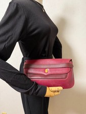 Cartier Must de Cartier Clutch Bag Red Bordeaux Leather w/ Auth Card