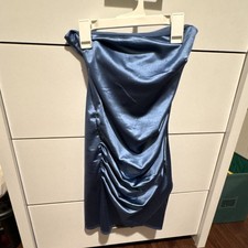 Windsor Blue Satin Ruched Strapless Bodycon Dress Size S