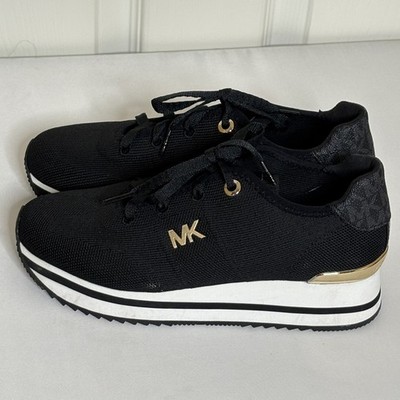 Michael Kors Monique Knit Trainer Lace Up Sneakers MK Logo Stretch Navy Size 6M