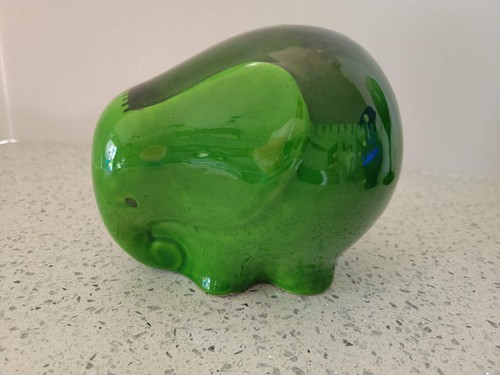 Vintage Baldelli Green Ceramic Elephant Piggy Bank Coin Saver Figurine Italy 804