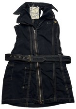 Vintage Guess Jeans Sleeveless Belted Denim Mini Dress Size XS Black Y2K