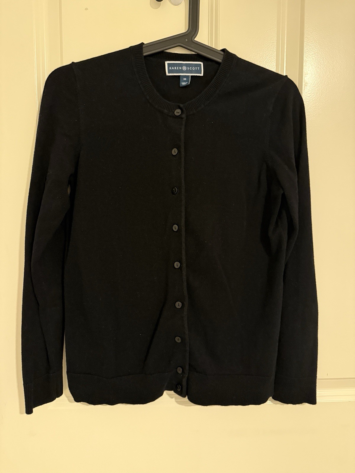 Karen Scott Women's Knit Button Cardigan Sweater Crew Neck Black Size XS