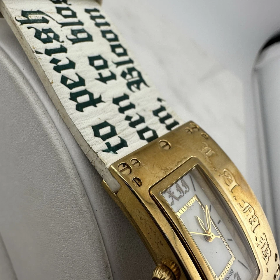 Гвен Стефани L.A.M.B. Белый черный кожаный ремешок золотой циферблат часов - новый аккумулятор - Изображение 3 из 4