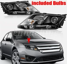 Pair Headlight Headlight Black Housing For 2010-2012 Ford Fusion W/Bulbs LH&RH