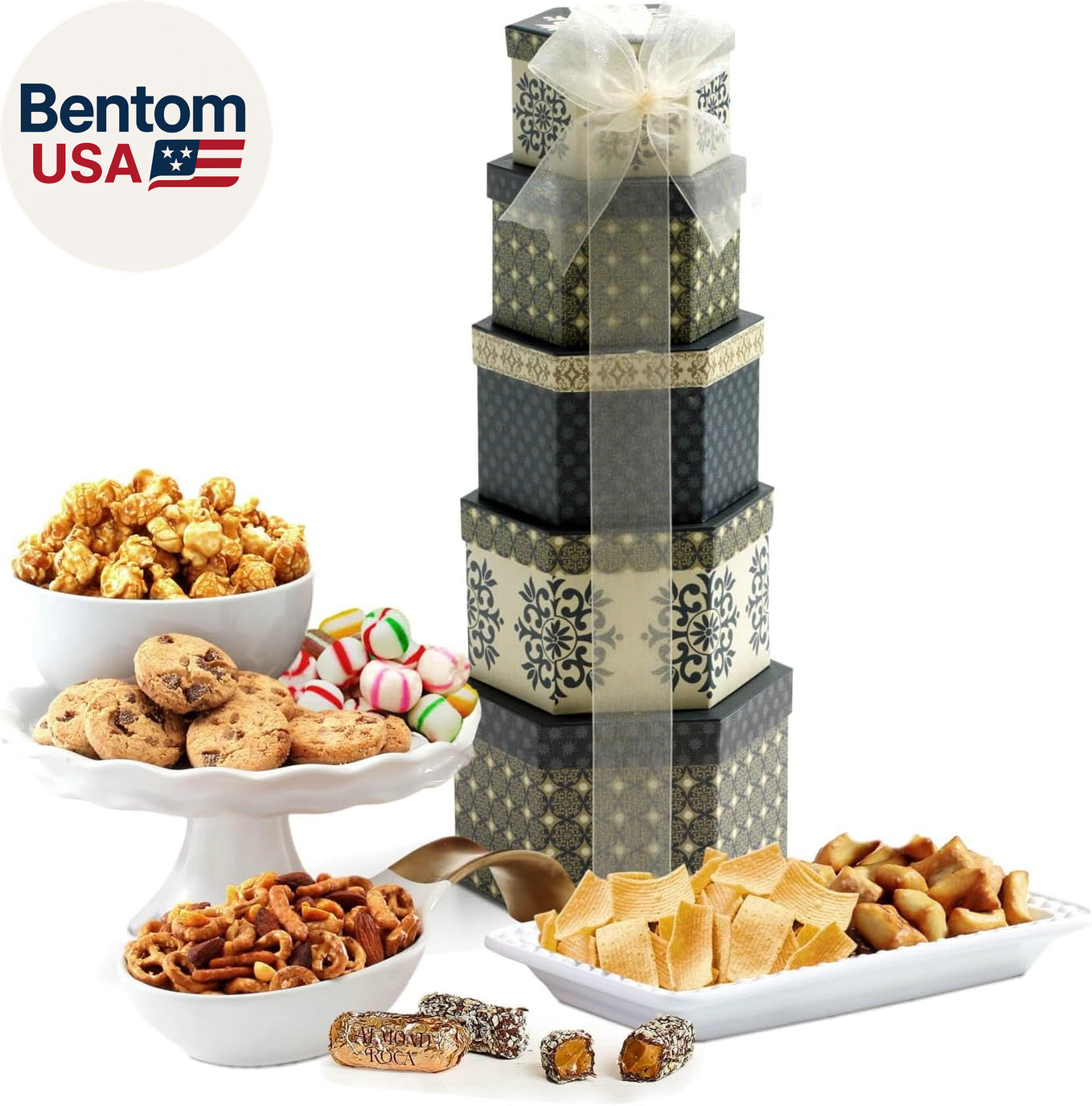 Cesta de regalo de comida gourmet torre bocadillos regalos para mujeres, hombres, familias, universidad - D