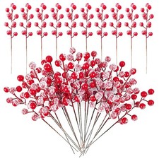 32PCS 9" Artificial Holly Berry Stems Christmas Berry Picks Sprays Snowy Fake...
