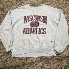 Vintage 90s Russell Athletic Wisconsin Athletics Sweatshirt Gray Made in USA L