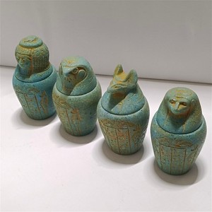 Egyptian Canopic Jars Handmade Gift, Horus Sons, Collectible with Hieroglyphs