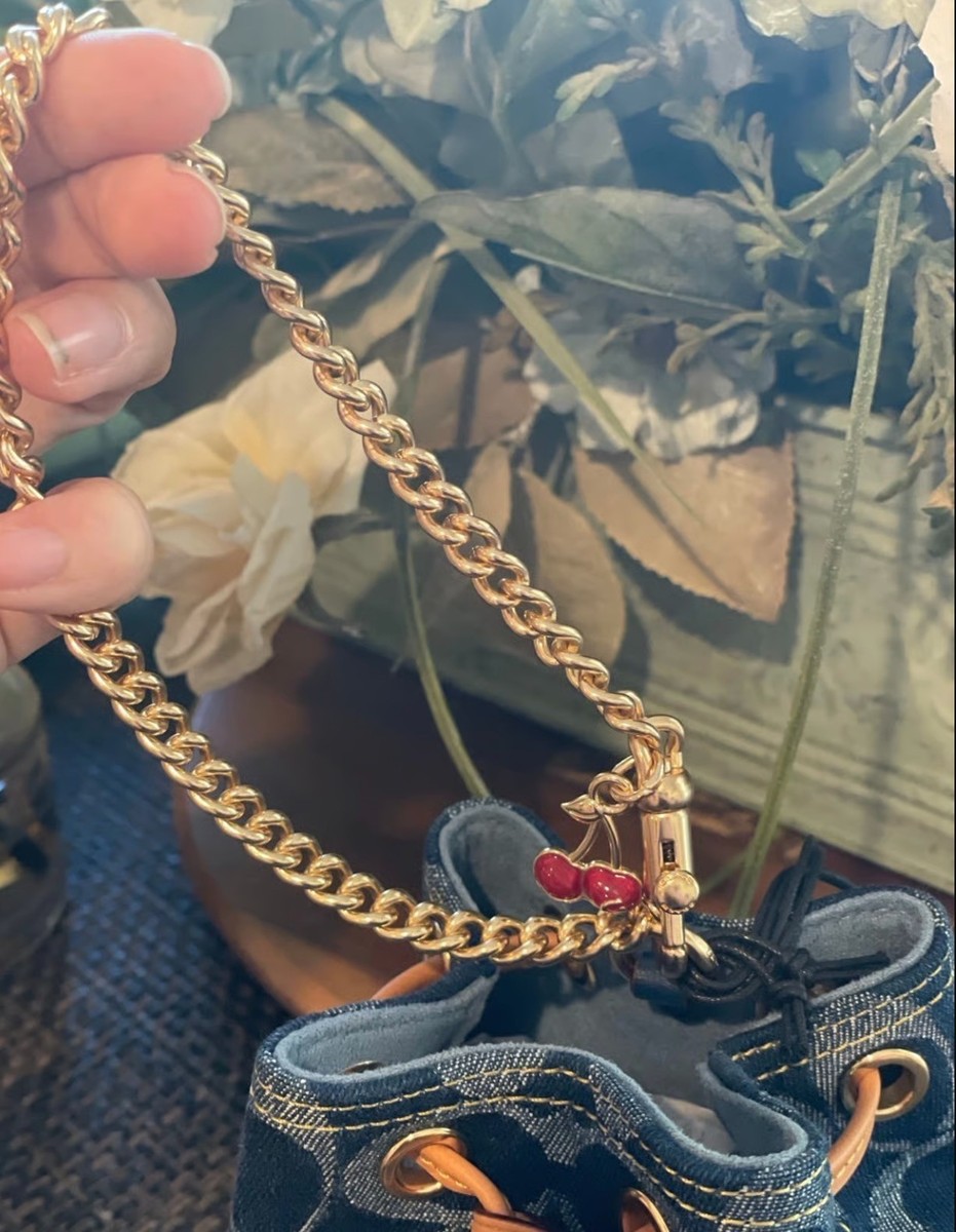 NWT Coach Drawstring Wristlet In Signature Denim CZ031 chain strap