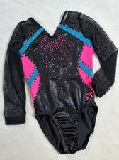 GK ELITE Competition LEOTARD gymnastics NEON Pink BLACK Rhinestone STUD Mesh CL
