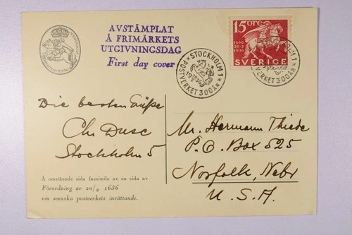 Sweden 1936 Stockholm - post office sheet FDC Cover to USA - D1111