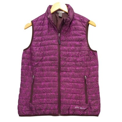 Eddie Bauer Women's EB700 Down Vest Purple Print Sleeveless Lightweight