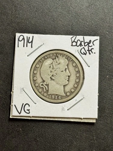 1914 P Barber Silver Quarter Nice VG Very Good U.S. 25c Type Coin (Raw18275)