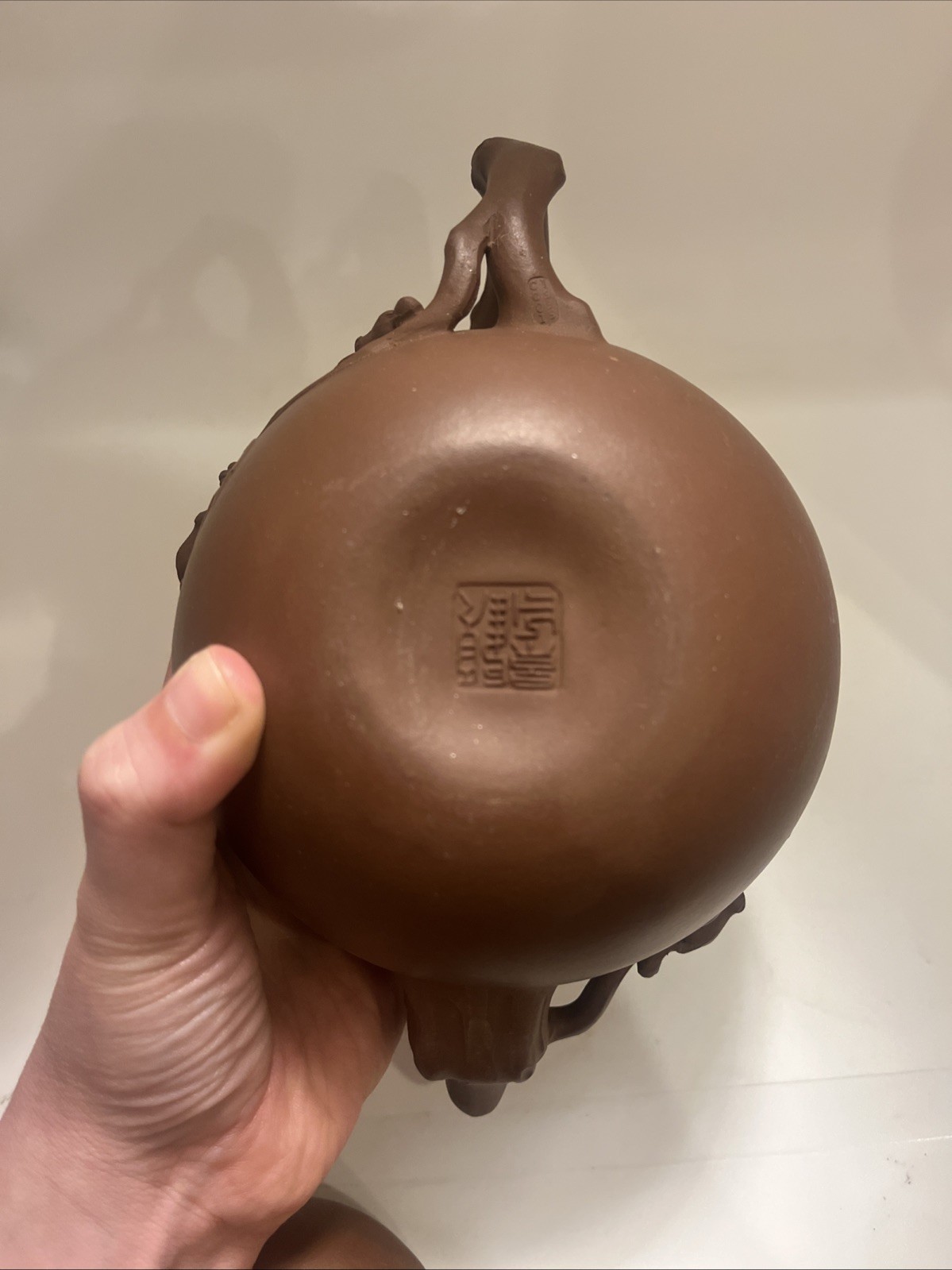 VTG Yixing Zisha Clay Teapot & 4 Cups - Chinese Tree Animals Squirrels Rare