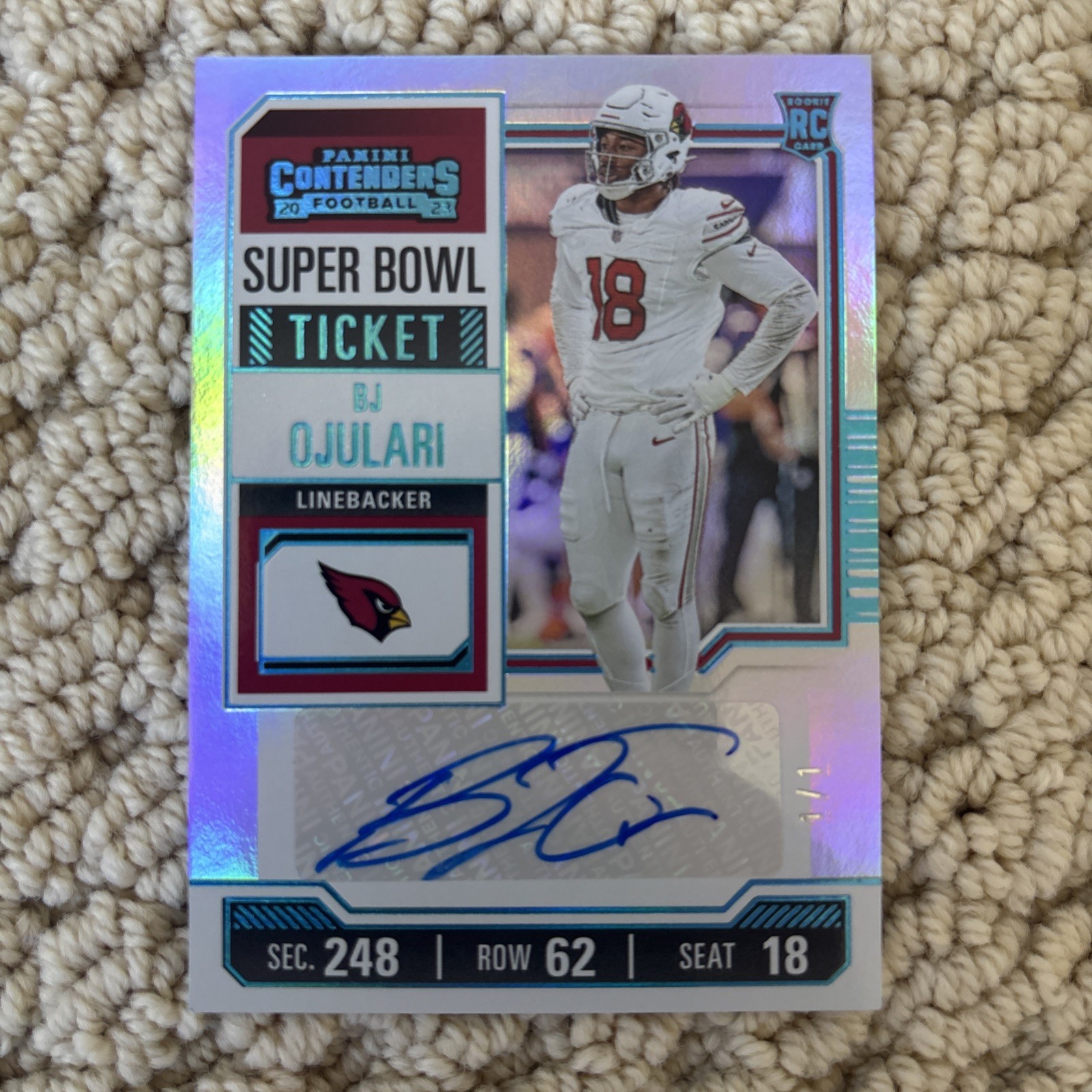 2023 Panini Contenders BJ Ojulari Super Bowl Ticket Rookie Auto 1/1 Arizona