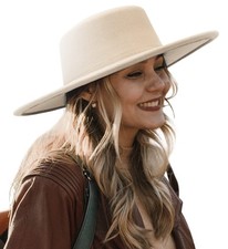 Women Men Classic Felt Fedora Hat Wide Brim Flat Top Jazz Panama Hat Casual P...