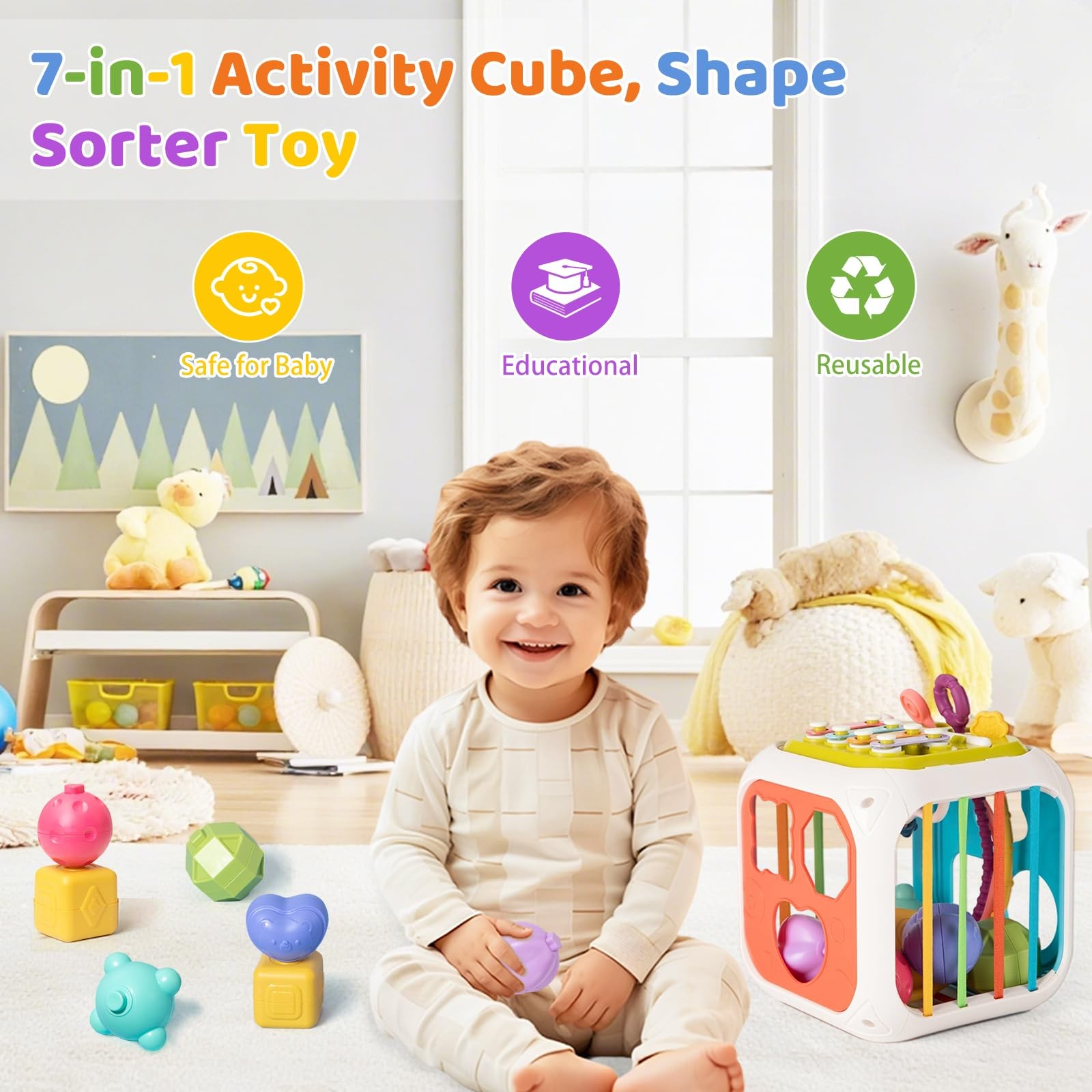 Best 7 in1 Sensory Development Multifunctional Teething Toys for 2 Year Old Boy
