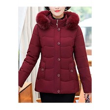 Women Elegant Hood Neck Solid Colored Warm Long Sleeve Pretty Padded Jacket -