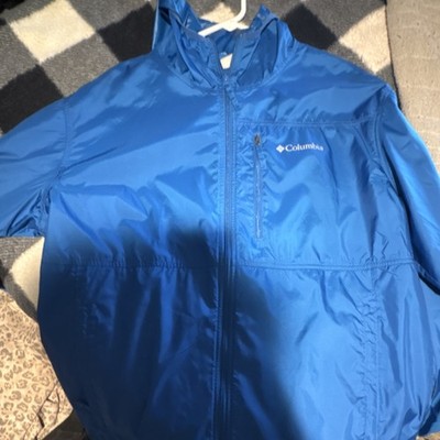 Columbia Blue XL Men's Windbreaker Jacket Hooded Zip Nylon Pockets