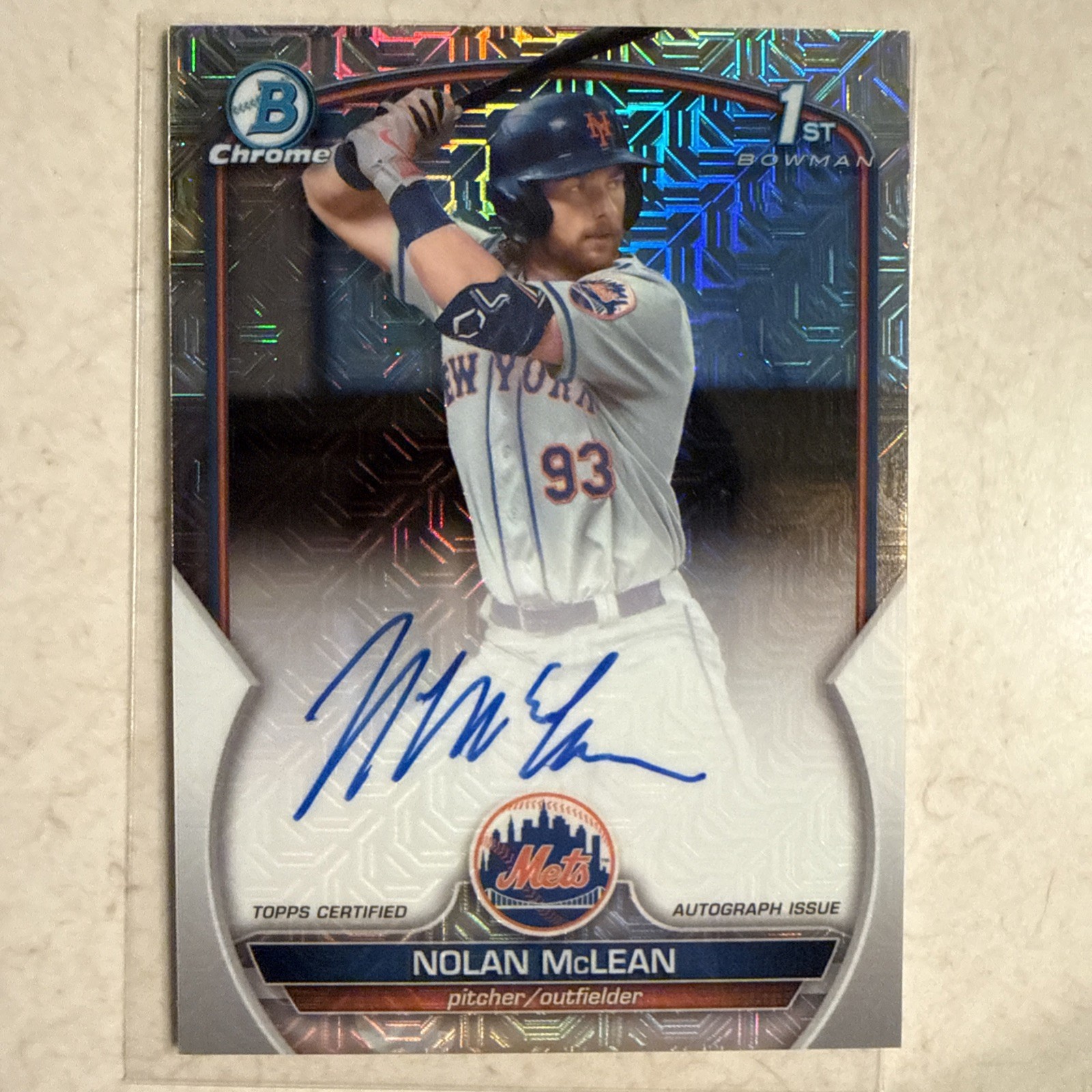2023 Bowman Draft- Chrome Prospect Autographs Nolan McLean #CDA-NM /150 mojo ref