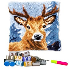Latch Hook Kits for DIY Throw Pillow Cover,Wild Deer Needlework Cushion Cover Ha