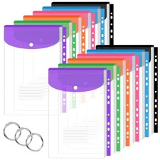 12 Pack Plastic Envelopes Binder Pocket 11 Holes Expandable Binder Folders fo...