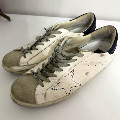 Golden Goose Super-Star Men s Low Top Lace-Up Sneakers White/Gray Size 45EU/12US