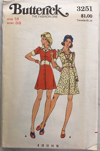 Vintage Butterick 1970s Uncut Sewing Pattern 3251 Dress, Size 16 - Picture 2 of 3