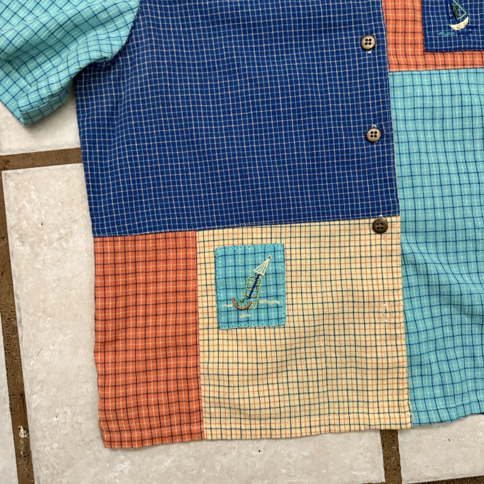 Vintage Patchwork Short Sleeve Button Up Shirt Wo… - image 6