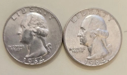 **1964P & 1964D Washington Quarters 90% Silver (2 coins)
