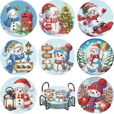 8 PCS Christmas Diamond Art Coasters Kit, Snowman Painting Jxbd37