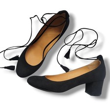 NWOB Sézane Valentina Babies Suede Block Heel Shoes Ankle Tie Black Size 9.5