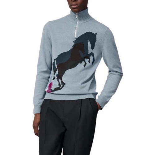 Hermès, HERMES Cashmere Half Zip Horse Jacquard Knit Sweater Size XS Blue Made in Italy