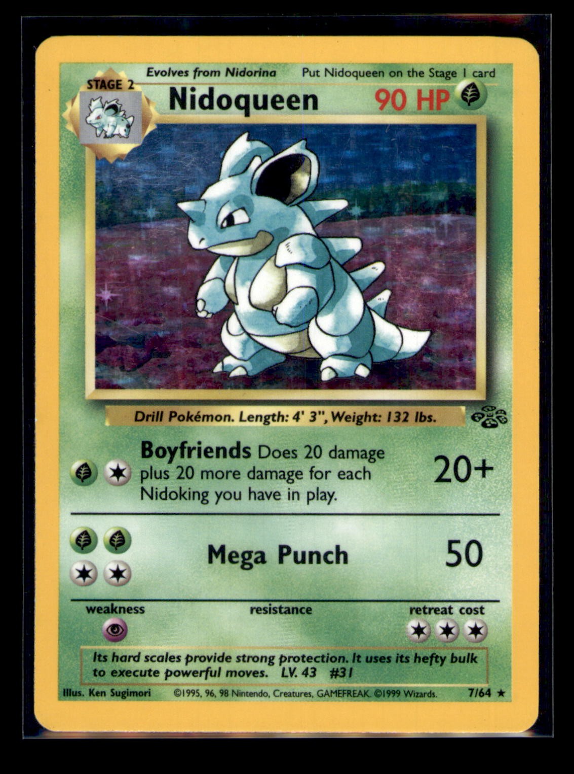 1999 Pokemon TCG Nidoqueen Holo (7) Jungle #07/64
