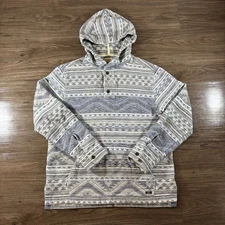 Faherty Pacific Hooded Blue Aztec Cotton Poncho Pullover Hoodie Size Medium