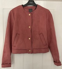Primark Size 8 Dusky Pink Faux Suede Crop Jacket Pockets VGC Spring Summer
