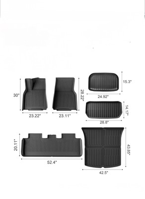 Floor Mats for Tesla Model Y 2021-2024, Set of 6 Mats All Weather TPE Waterproof