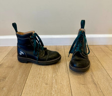 John Fluevog Derby Swirl Vegan Vog Boots Sz W8/M6 Black 7th Heaven Angelic Sole
