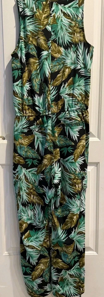 Lauren Ralph Lauren Green Tropical Romper Sz 8 Drawstring Waist Pockets Resort - Image 2 of 4