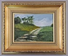 Oil Painting Country Lane in Low Mountain Landscape Framed Stretcher 41x34cm