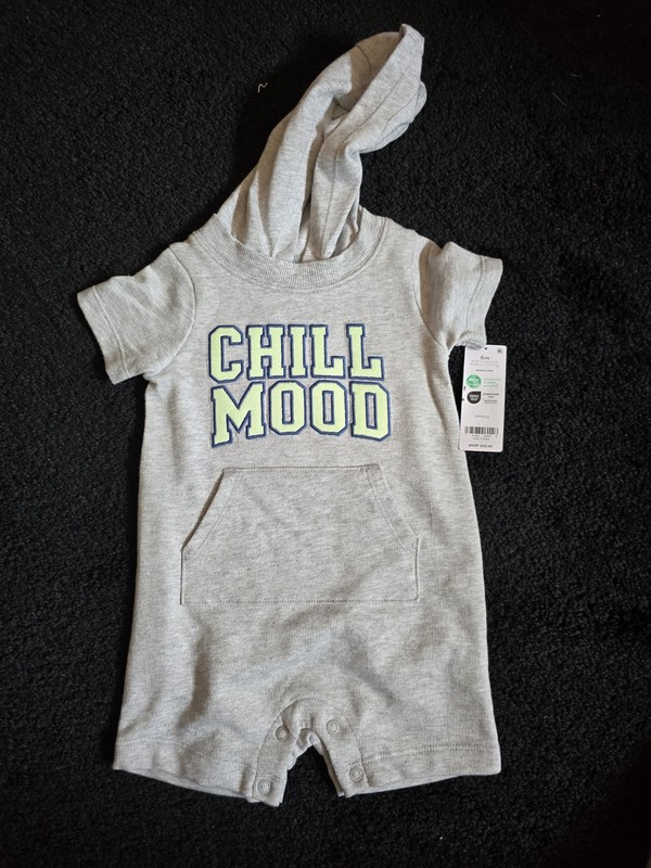 Boys Carter's NWT gray Chill Mood hooded romper size 6 months