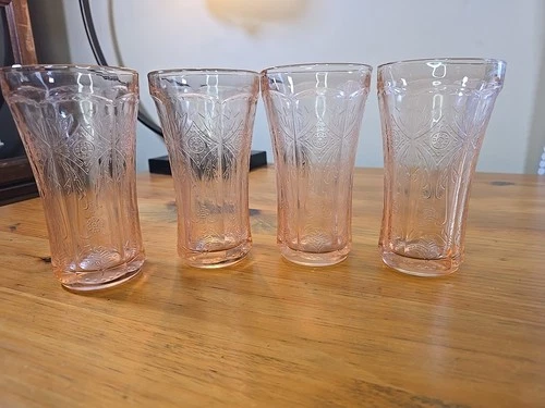 Pink Depression Indiana Glass Madrid Pattern 6.25" Tumbler 14oz Vintage 4pc set