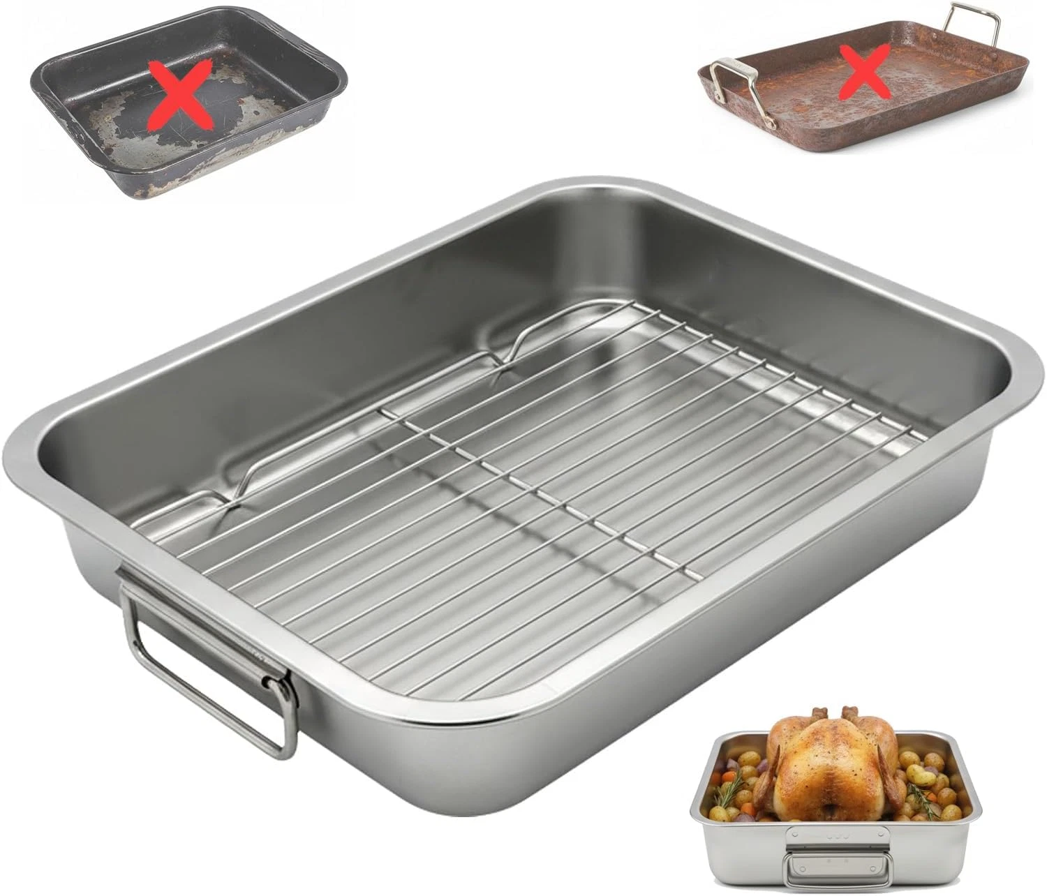 Stainless Steel Roasting Pan with Rack & Handles,15.5" X 11.6"- Food Grade No Co
Opens in a new wind