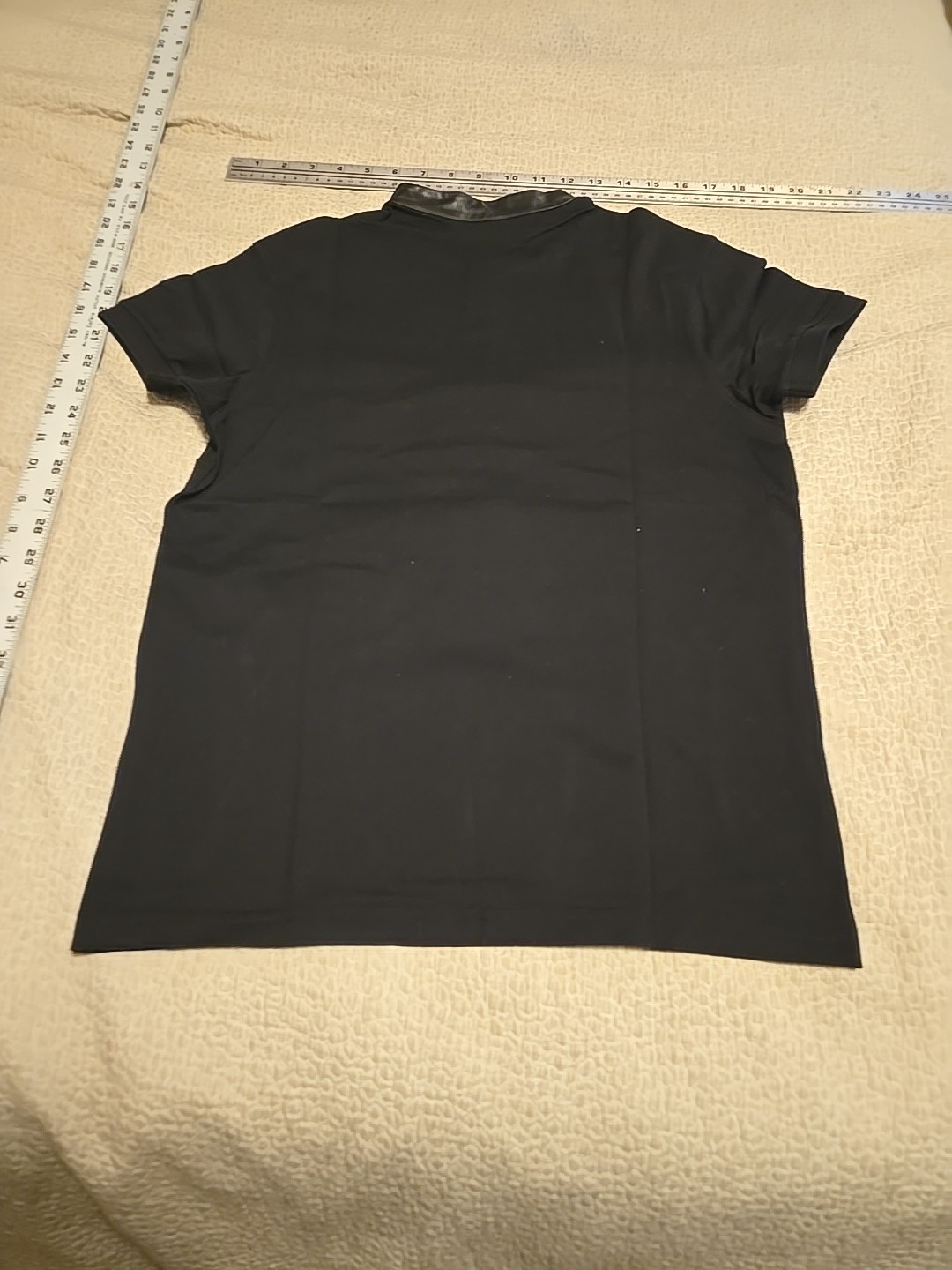 Polo Saint Laurent Of Paris nera in cotone con logo e colletto in pelle taglia XS